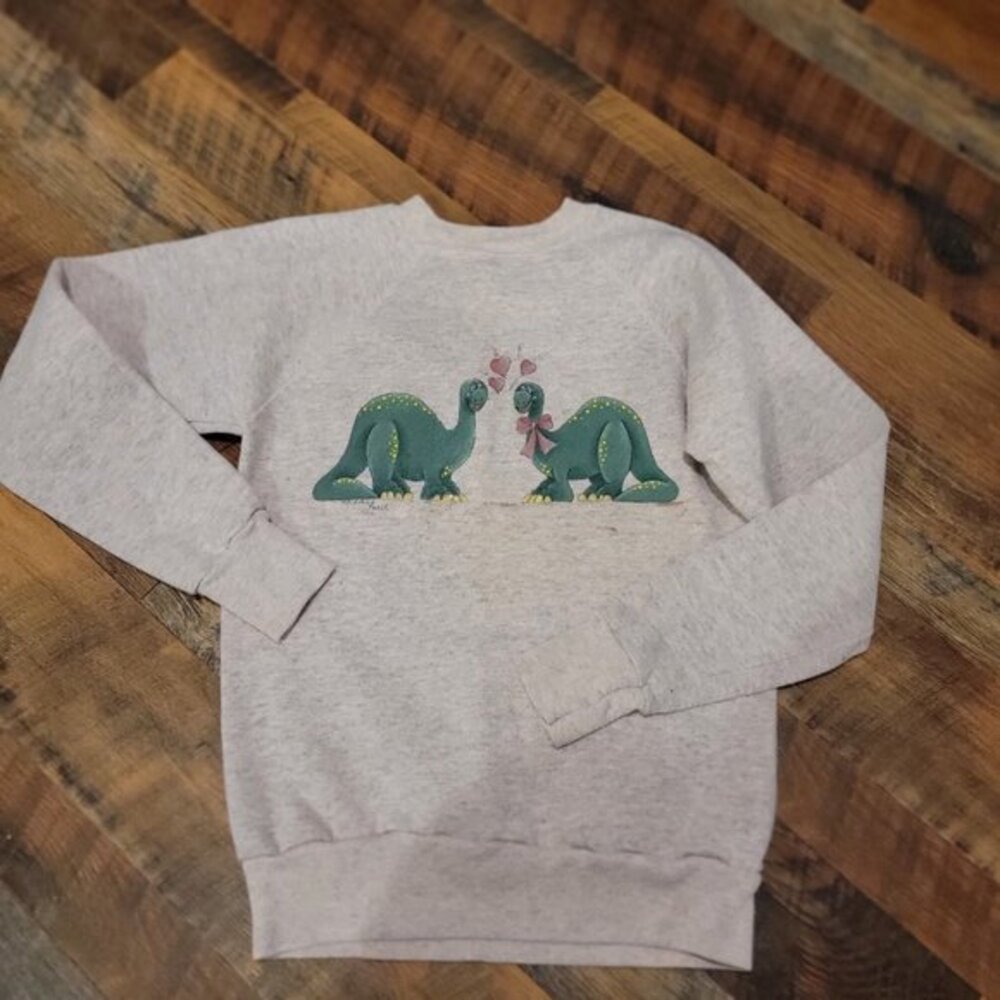 Vintage Pannill dino‎ kissing sweatshirt adult small heather gray